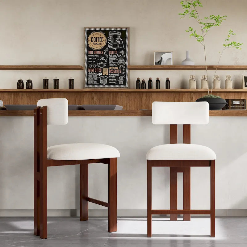 Tabourets de bar ronds rembourrés Roomfitters 26,5, lot de 2, dossier bas, structure en métal noir