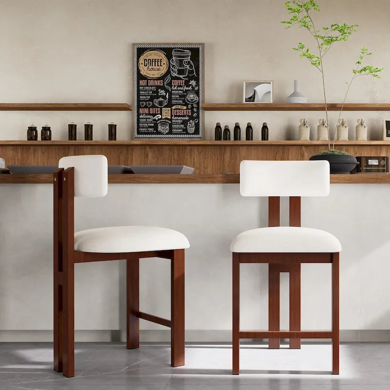 Tabourets de bar ronds rembourrés Roomfitters 26,5, lot de 2, dossier bas, structure en métal noir