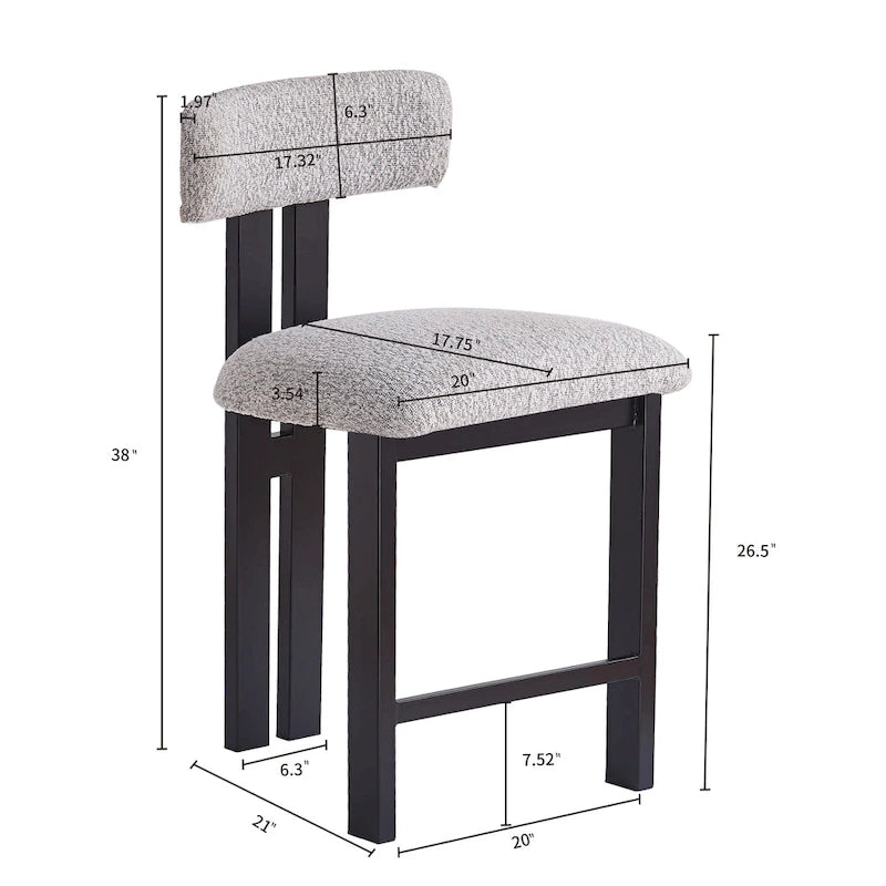 Tabourets de bar ronds rembourrés Roomfitters 26,5, lot de 2, dossier bas, structure en métal noir