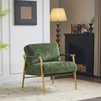 Modern Accent Chair with Plush Cushions, Minimalist Metal Frame, and Wooden Armrest Design