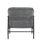 Fauteuil d'appoint moderne avec coussins moelleux, structure métallique minimaliste et accoudoirs en bois.