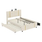 Lit plateforme en velours Queen avec 2 tiroirs, port USB et veilleuse