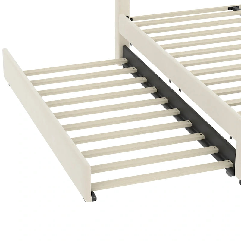 Lit plateforme en velours Queen avec 2 tiroirs, port USB et veilleuse