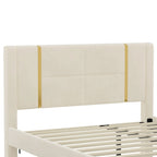 Lit plateforme en velours Queen avec 2 tiroirs, port USB et veilleuse