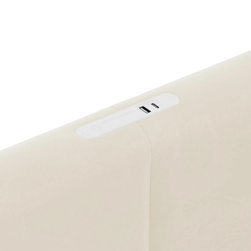 Lit plateforme en velours Queen avec 2 tiroirs, port USB et veilleuse