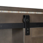 Lit plateforme en bois Queen avec 8 étagères, 2 tiroirs, design de porte de grange avec éclairage LED et port USB