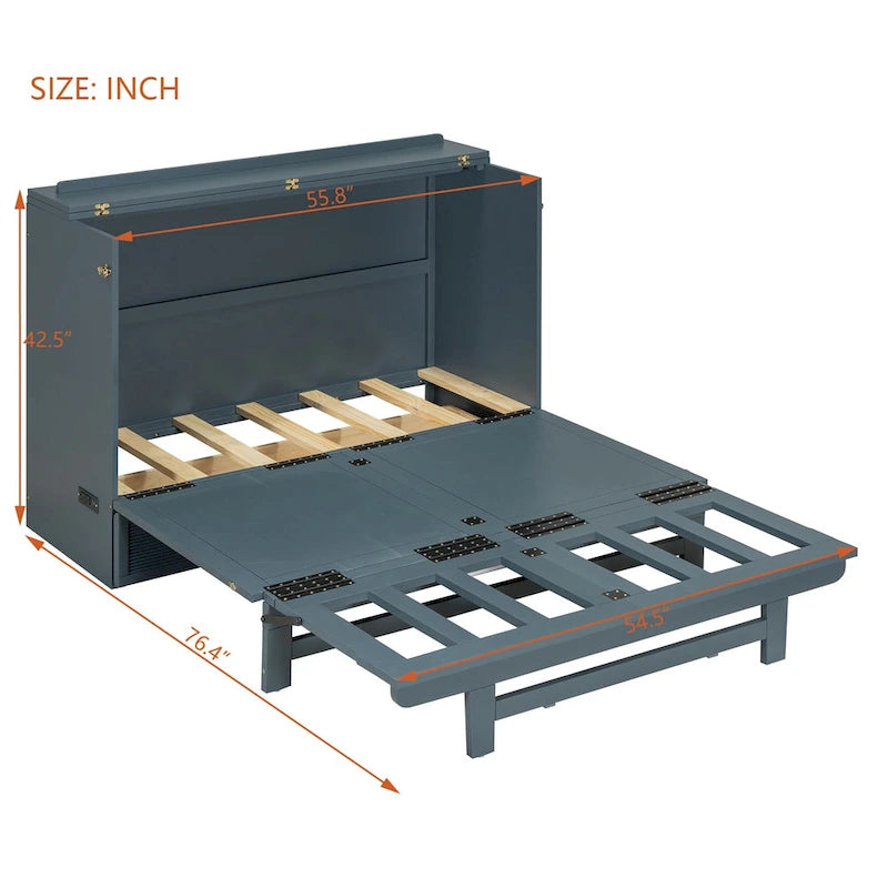 Lit escamotable avec grand tiroir, ports USB et prises électriques