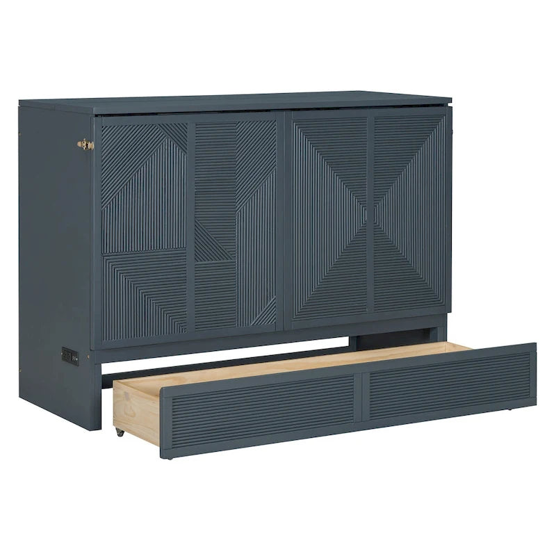 Lit escamotable avec grand tiroir, ports USB et prises électriques