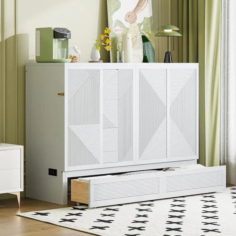 Lit escamotable avec grand tiroir, ports USB et prises électriques