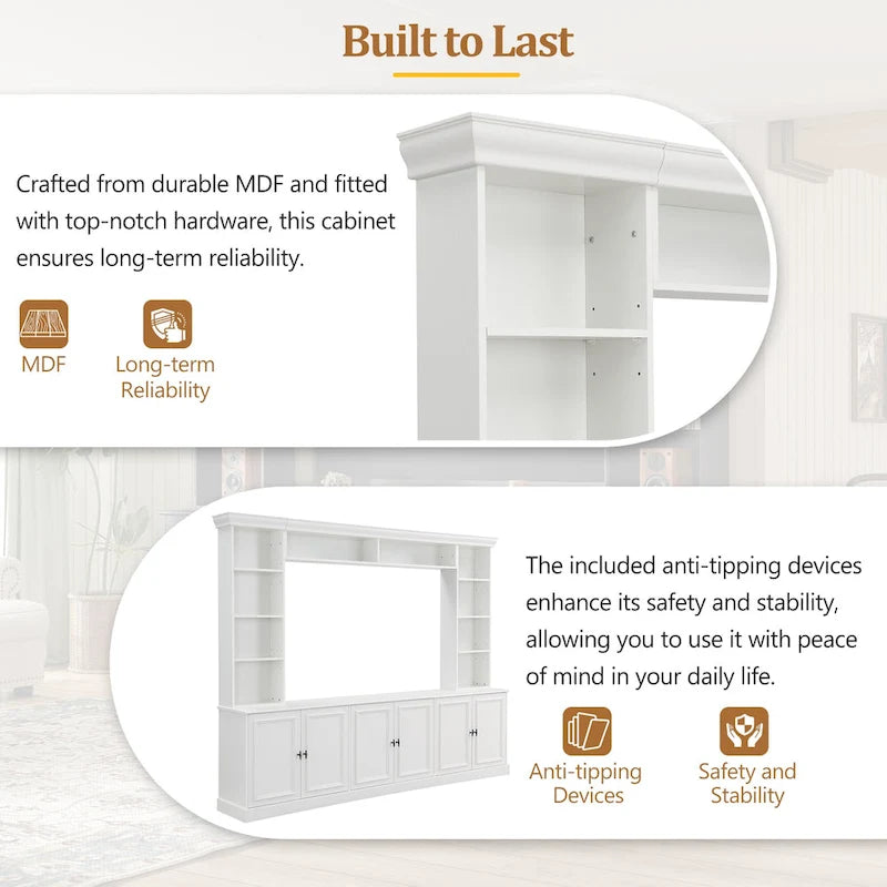 Ensemble de meuble TV mural 4 pièces avec support pour téléviseurs jusqu'à 70 pouces, meuble TV avec étagères réglables, grande console multimédia