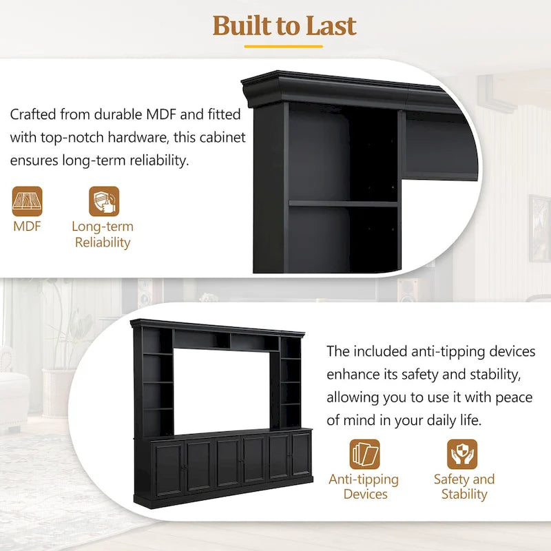 Ensemble de meuble TV mural 4 pièces avec support pour téléviseurs jusqu'à 70 pouces, meuble TV avec étagères réglables, grande console multimédia