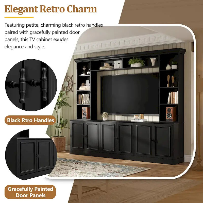 Ensemble de meuble TV mural 4 pièces avec support pour téléviseurs jusqu'à 70 pouces, meuble TV avec étagères réglables, grande console multimédia