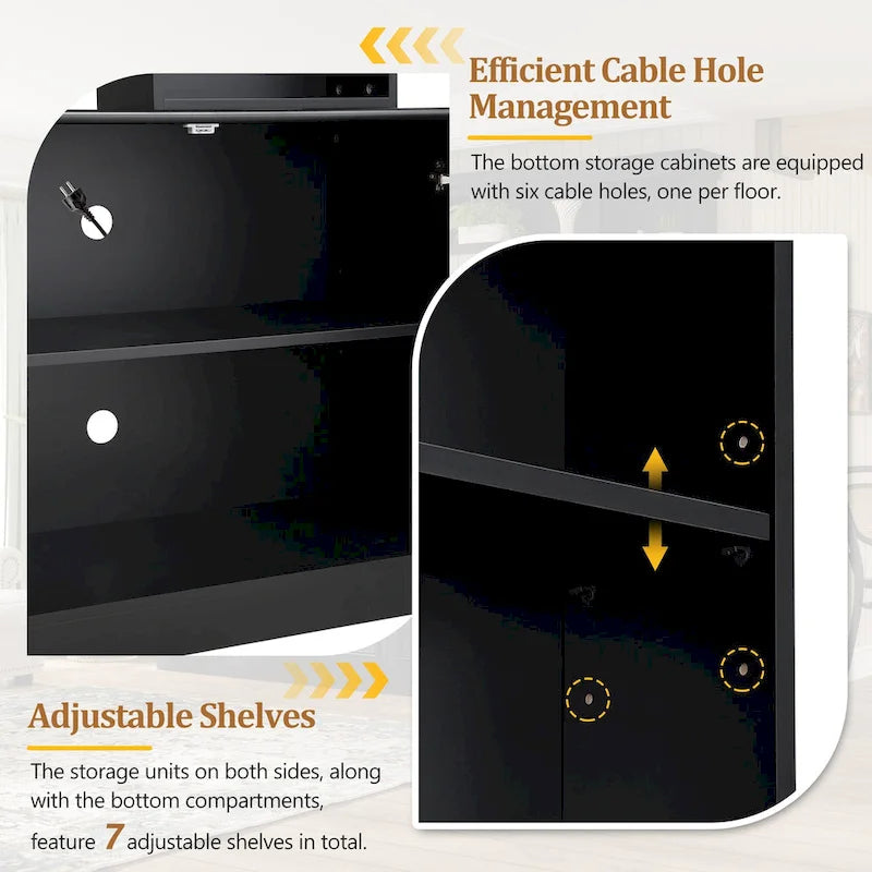 Ensemble de meuble TV mural 4 pièces avec support pour téléviseurs jusqu'à 70 pouces, meuble TV avec étagères réglables, grande console multimédia