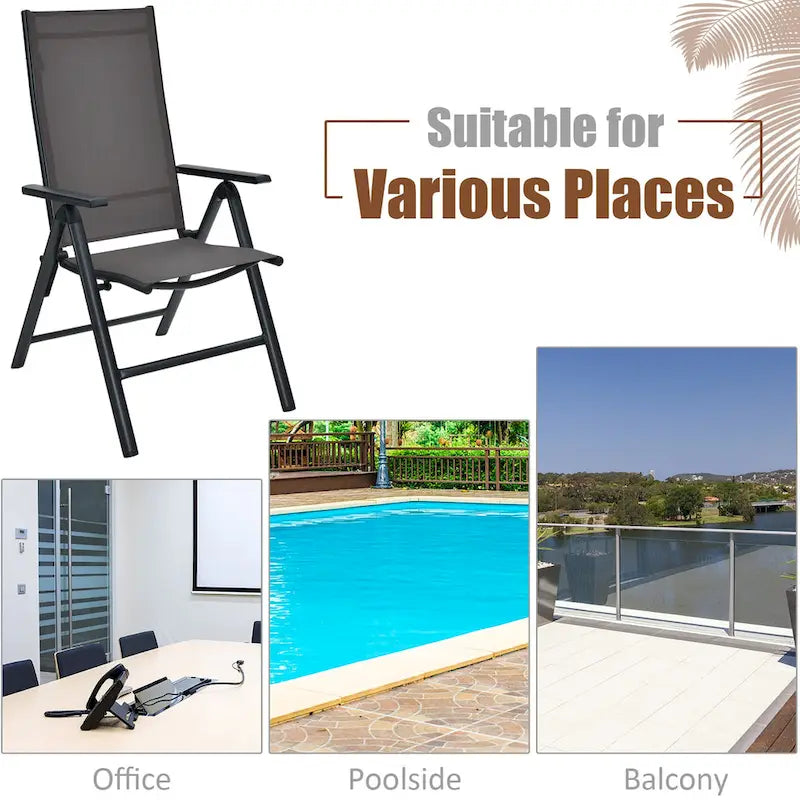 Costway Lot de 2 chaises de jardin pliantes en aluminium avec dossier réglable - Voir les détails