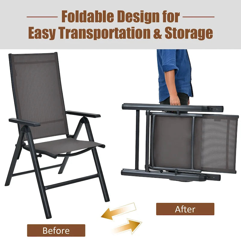 Costway Lot de 2 chaises de jardin pliantes en aluminium avec dossier réglable - Voir les détails