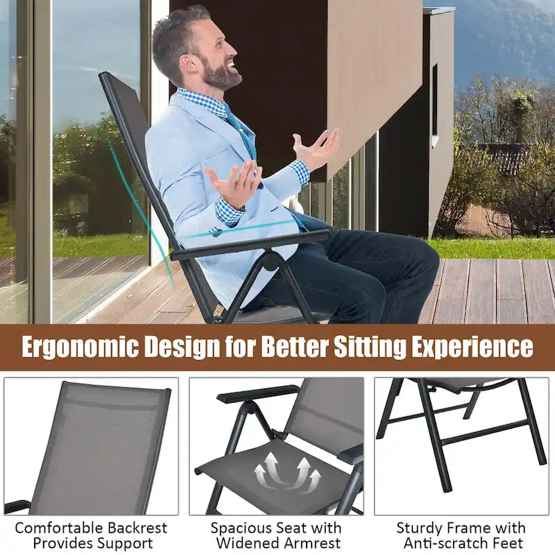 Costway Lot de 2 chaises de jardin pliantes en aluminium avec dossier réglable - Voir les détails