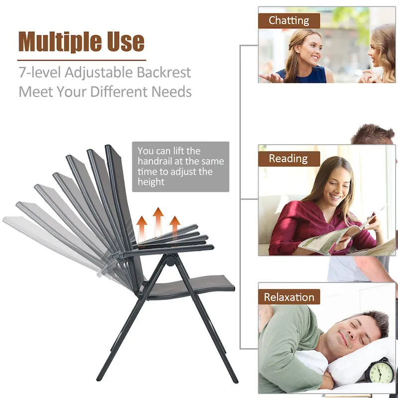 Costway Lot de 2 chaises de jardin pliantes en aluminium avec dossier réglable - Voir les détails