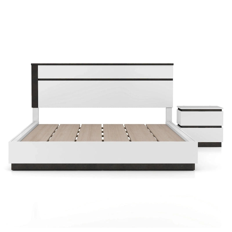 Ensemble lit plateforme et table de chevet 2 pièces en bois blanc Conjira de Furniture of America