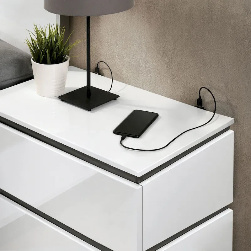 Ensemble lit plateforme et table de chevet 2 pièces en bois blanc Conjira de Furniture of America