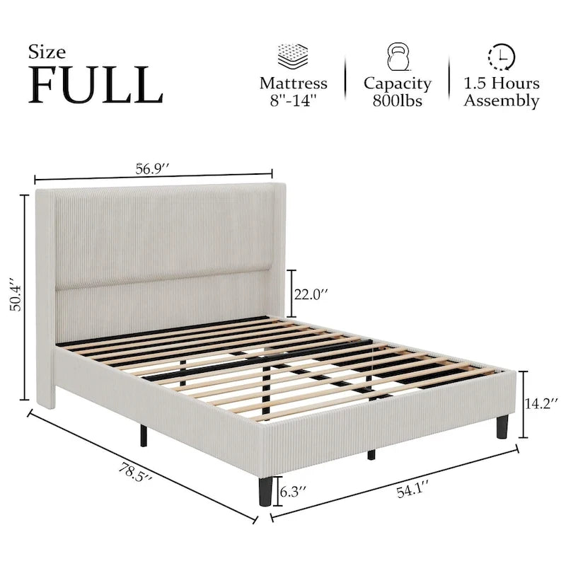 Cadre de lit en velours côtelé capitonné, cadre de lit avec tête de lit à oreilles