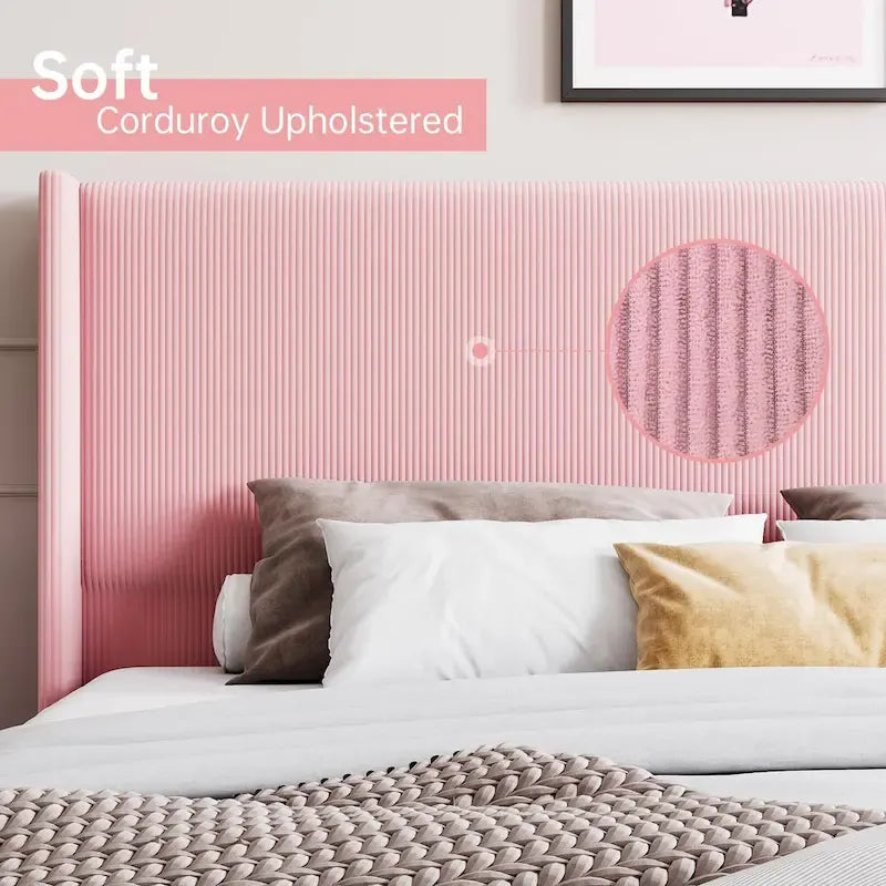 Cadre de lit en velours côtelé capitonné, cadre de lit avec tête de lit à oreilles