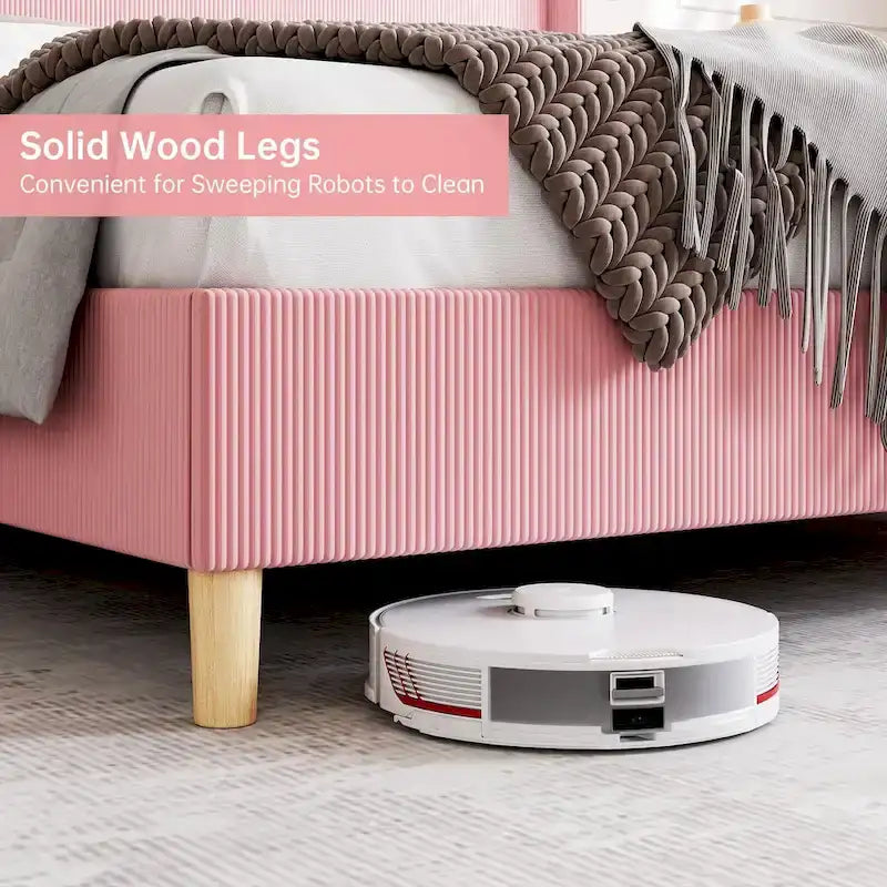 Cadre de lit en velours côtelé capitonné, cadre de lit avec tête de lit à oreilles