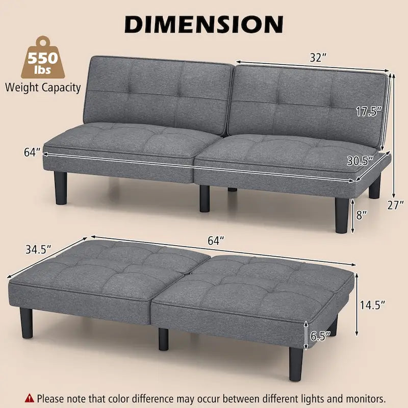 Canapé-lit futon convertible et pliable Costway avec 6 positions réglables - Voir les détails