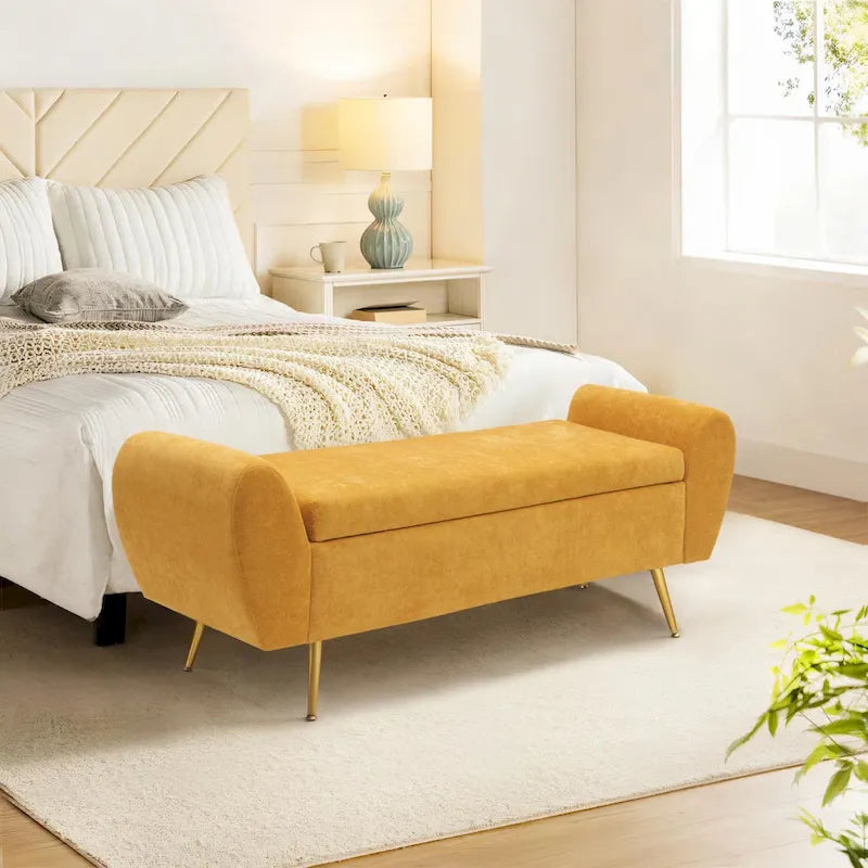 Banquette de rangement capitonnée à couvercle rabattable de 56 po avec accoudoirs