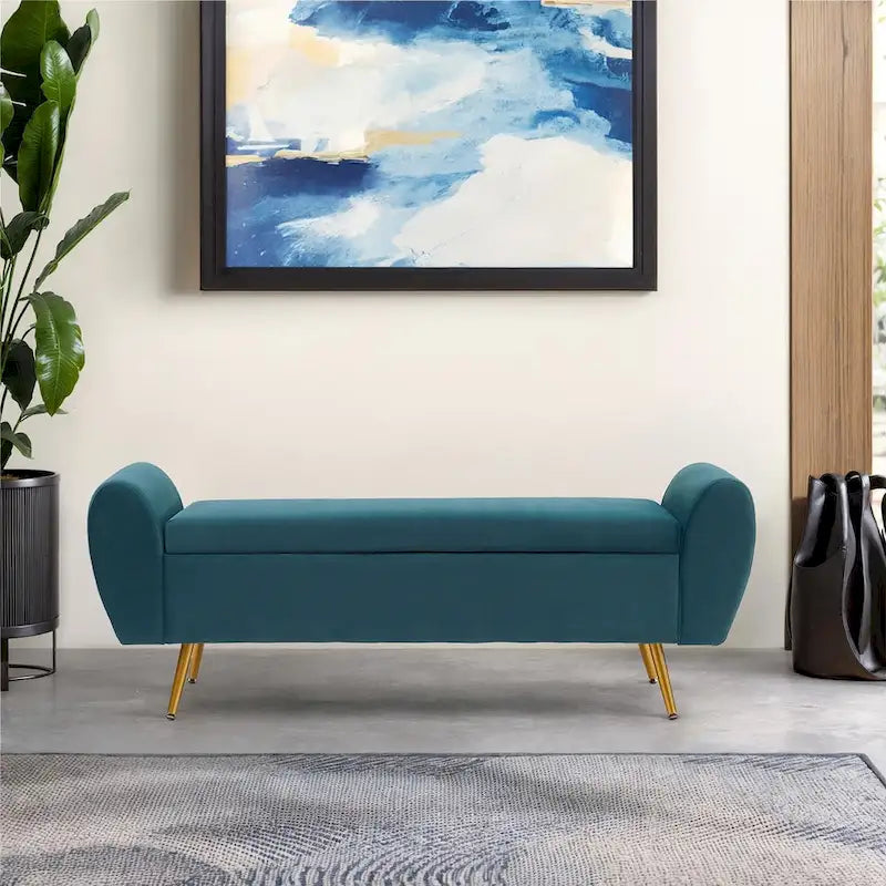 Banquette de rangement capitonnée à couvercle rabattable de 56 po avec accoudoirs