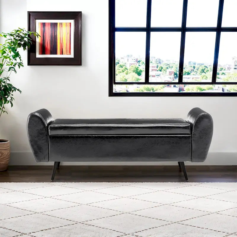 Banquette de rangement capitonnée à couvercle rabattable de 56 po avec accoudoirs