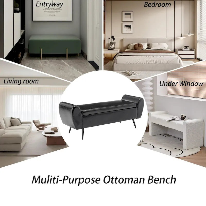 Banquette de rangement capitonnée à couvercle rabattable de 56 po avec accoudoirs