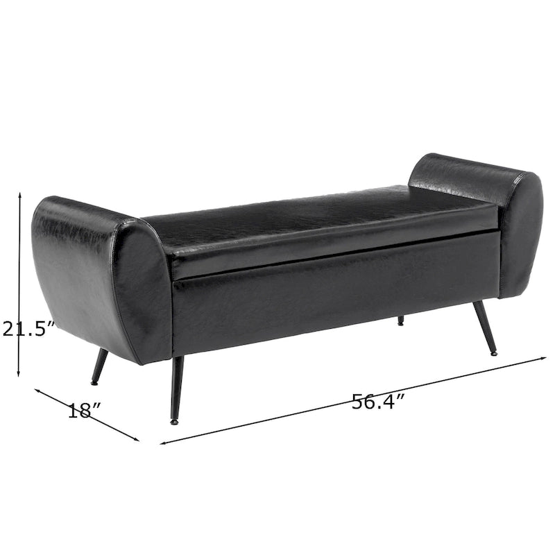 Banquette de rangement capitonnée à couvercle rabattable de 56 po avec accoudoirs