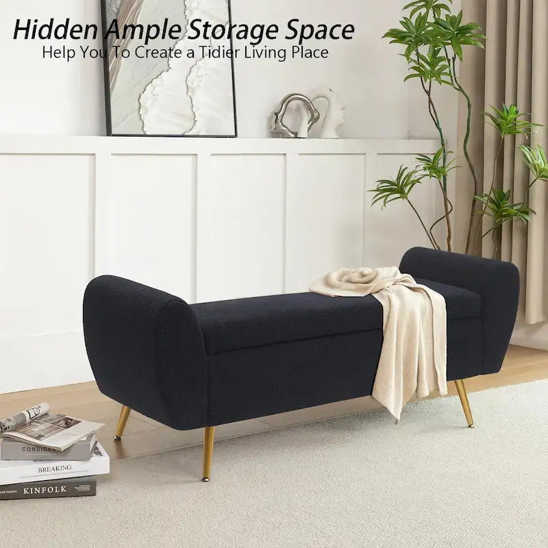 Banquette de rangement capitonnée à couvercle rabattable de 56 po avec accoudoirs