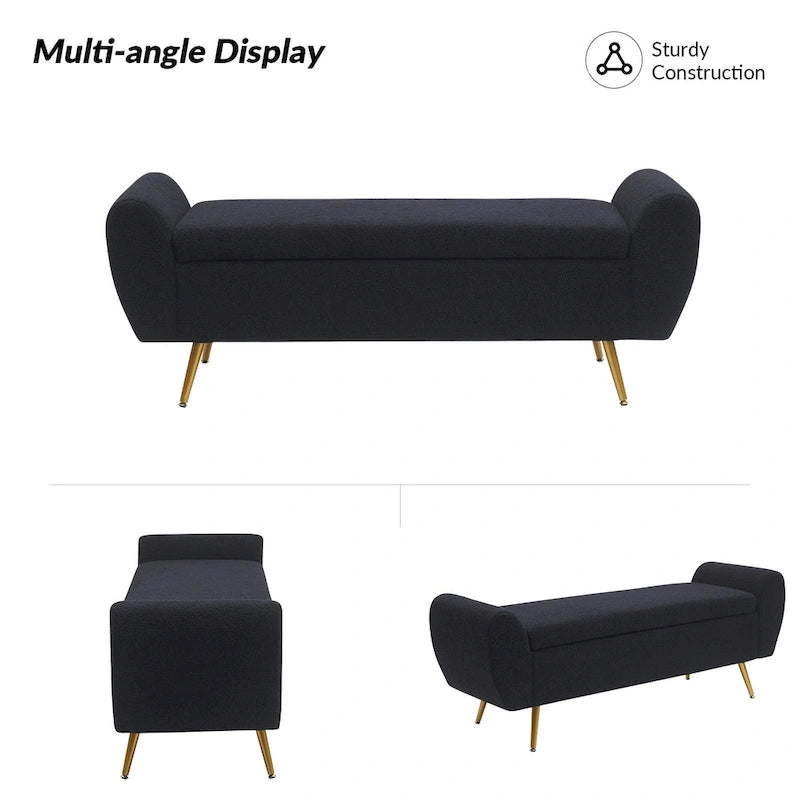 Banquette de rangement capitonnée à couvercle rabattable de 56 po avec accoudoirs