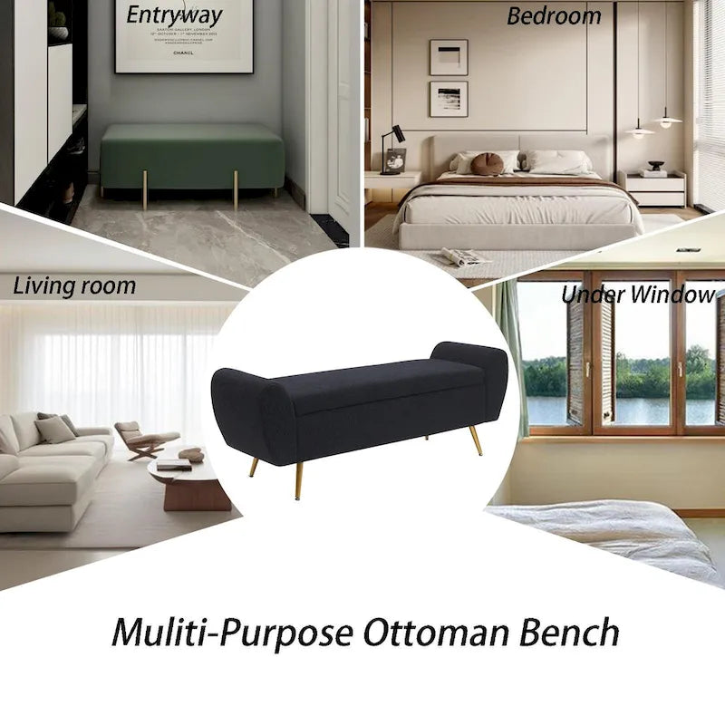 Banquette de rangement capitonnée à couvercle rabattable de 56 po avec accoudoirs