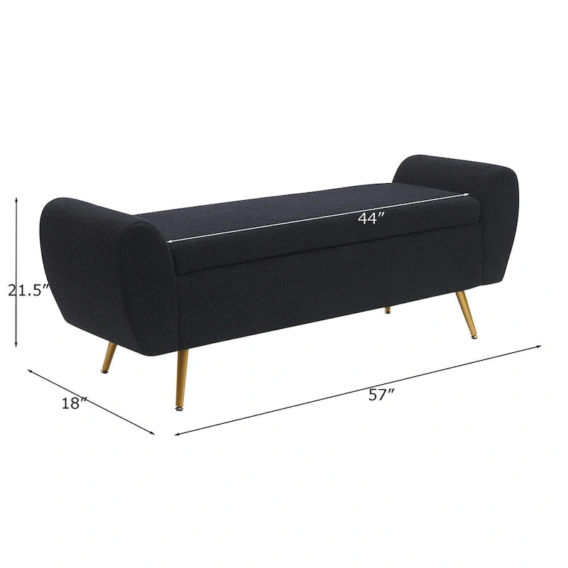 Banquette de rangement capitonnée à couvercle rabattable de 56 po avec accoudoirs