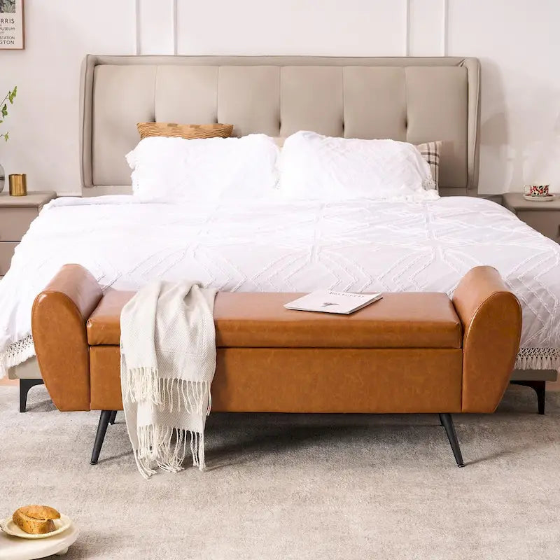 Banquette de rangement capitonnée à couvercle rabattable de 56 po avec accoudoirs