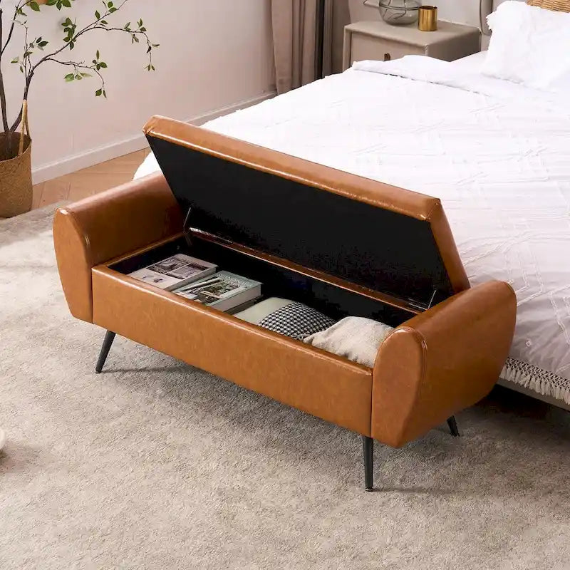 Banquette de rangement capitonnée à couvercle rabattable de 56 po avec accoudoirs