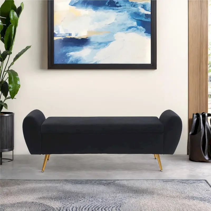 Banquette de rangement capitonnée à couvercle rabattable de 56 po avec accoudoirs