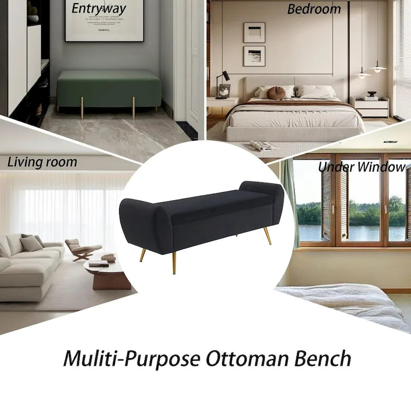 Banquette de rangement capitonnée à couvercle rabattable de 56 po avec accoudoirs