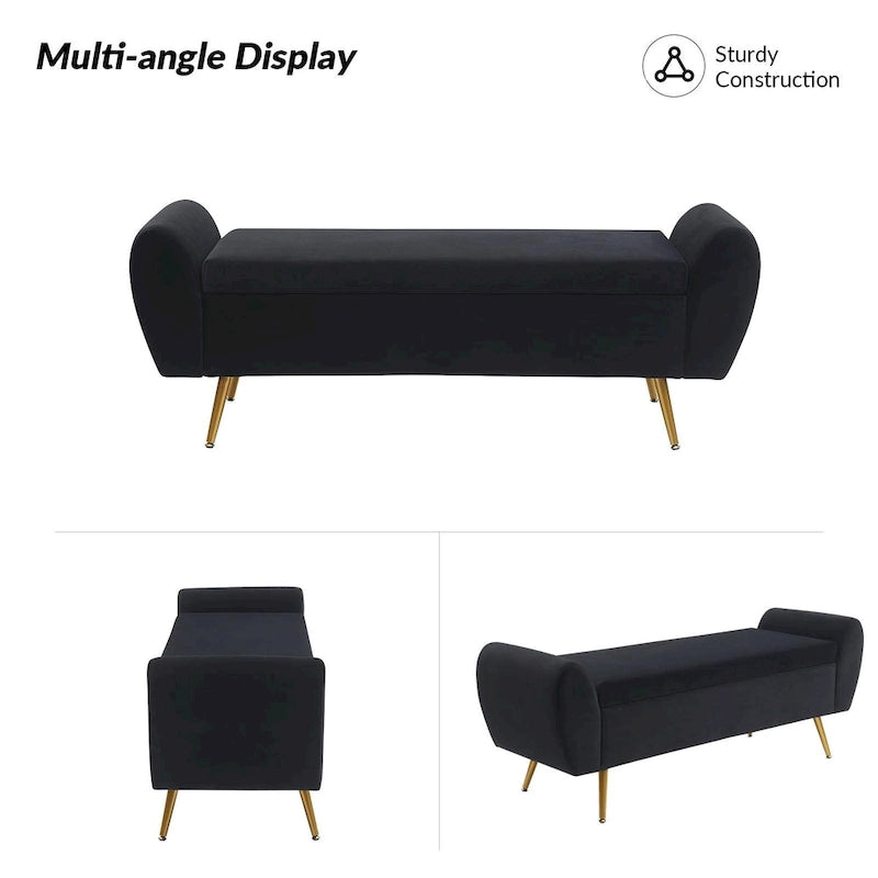 Banquette de rangement capitonnée à couvercle rabattable de 56 po avec accoudoirs