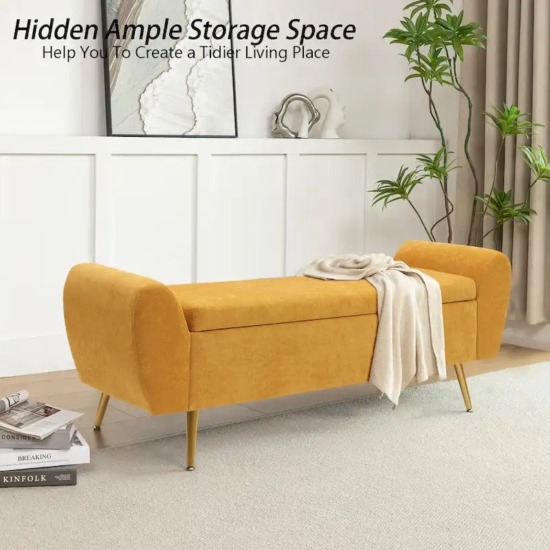 Banquette de rangement capitonnée à couvercle rabattable de 56 po avec accoudoirs