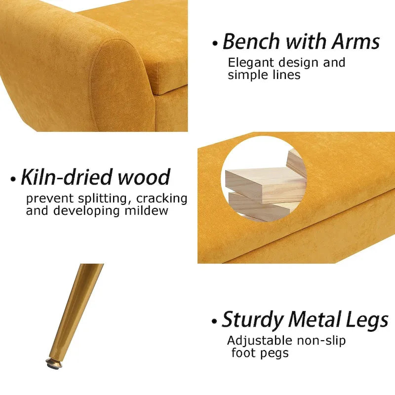 Banquette de rangement capitonnée à couvercle rabattable de 56 po avec accoudoirs