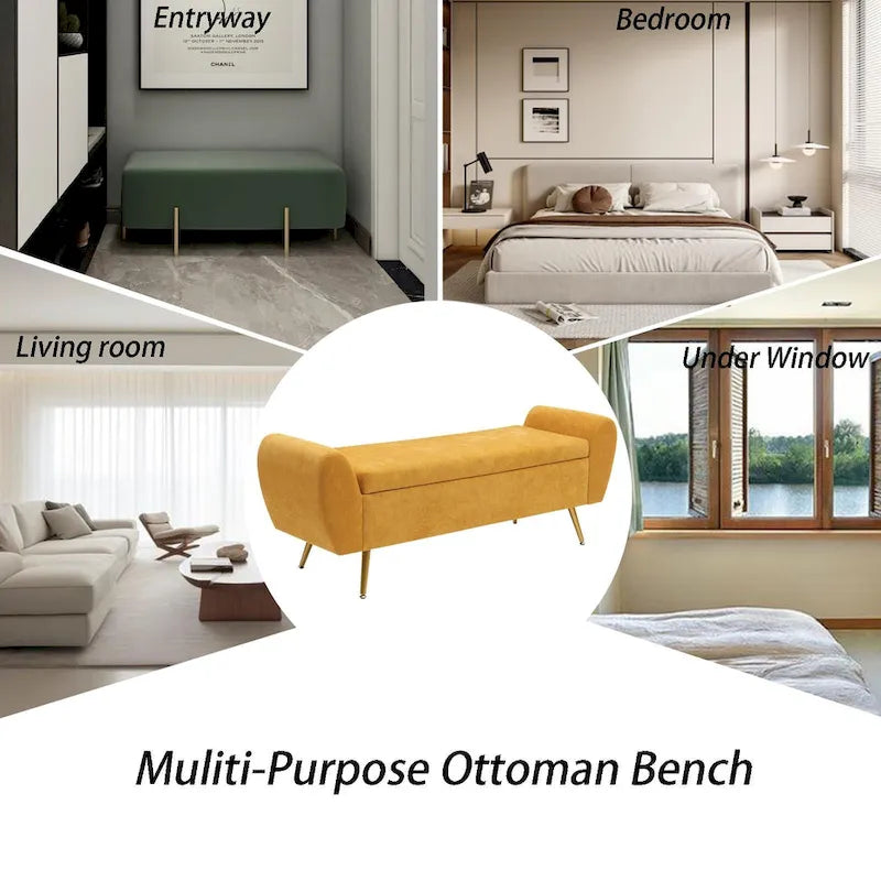 Banquette de rangement capitonnée à couvercle rabattable de 56 po avec accoudoirs
