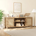 Meuble TV en rotin pour écran 65 pouces, style bohème, avec rangements et portes - 65 pouces