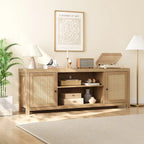 Rattan TV Stand for 65 Inch, Boho Entertainment Center with Storage and Doors - 65 inches