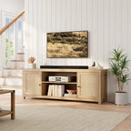 Meuble TV en rotin pour écran 65 pouces, style bohème, avec rangements et portes - 65 pouces