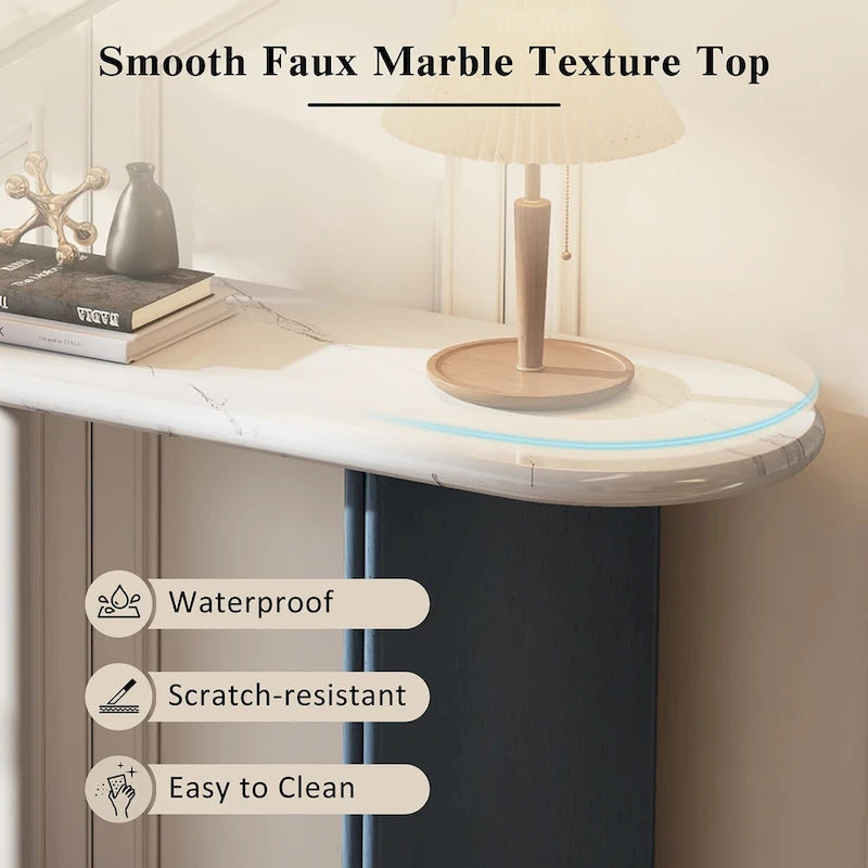 Console d'entrée, table avec plateau ovale en faux marbre pour l'entrée