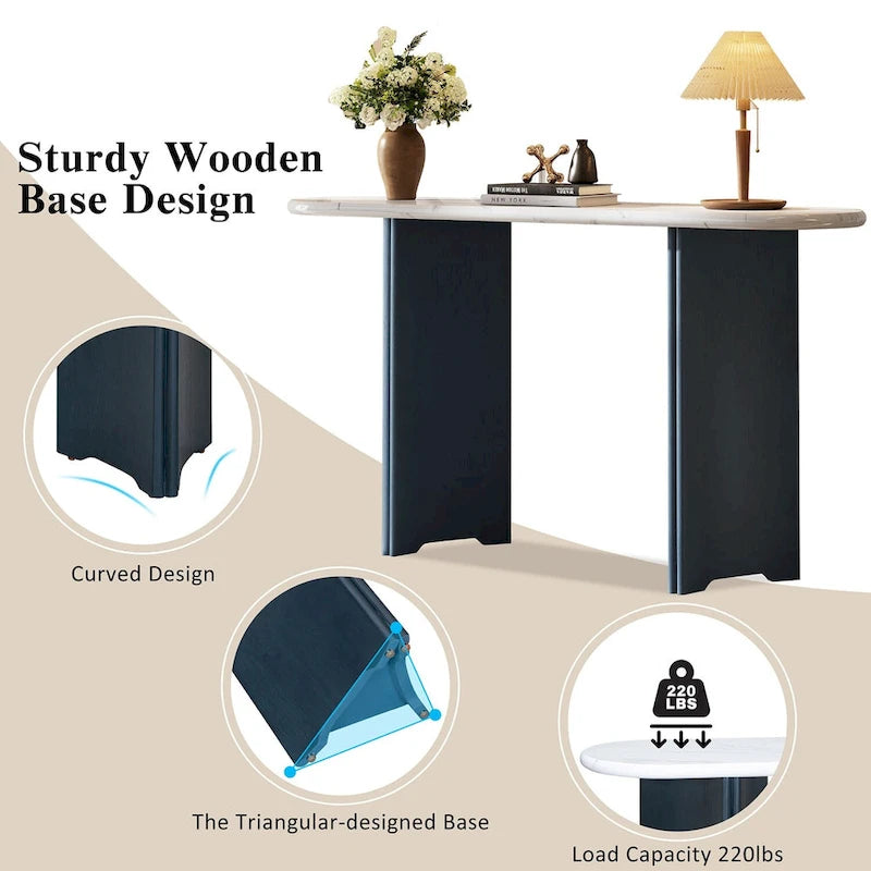 Console d'entrée, table avec plateau ovale en faux marbre pour l'entrée