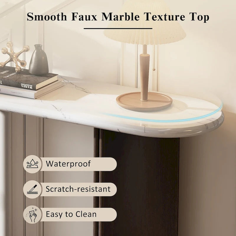 Console d'entrée, table avec plateau ovale en faux marbre pour l'entrée